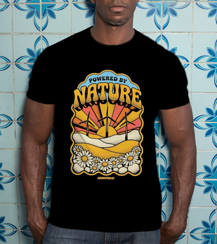 Powered By Nature Wind Turbines Sunflowers Greenpeace T-Shirt