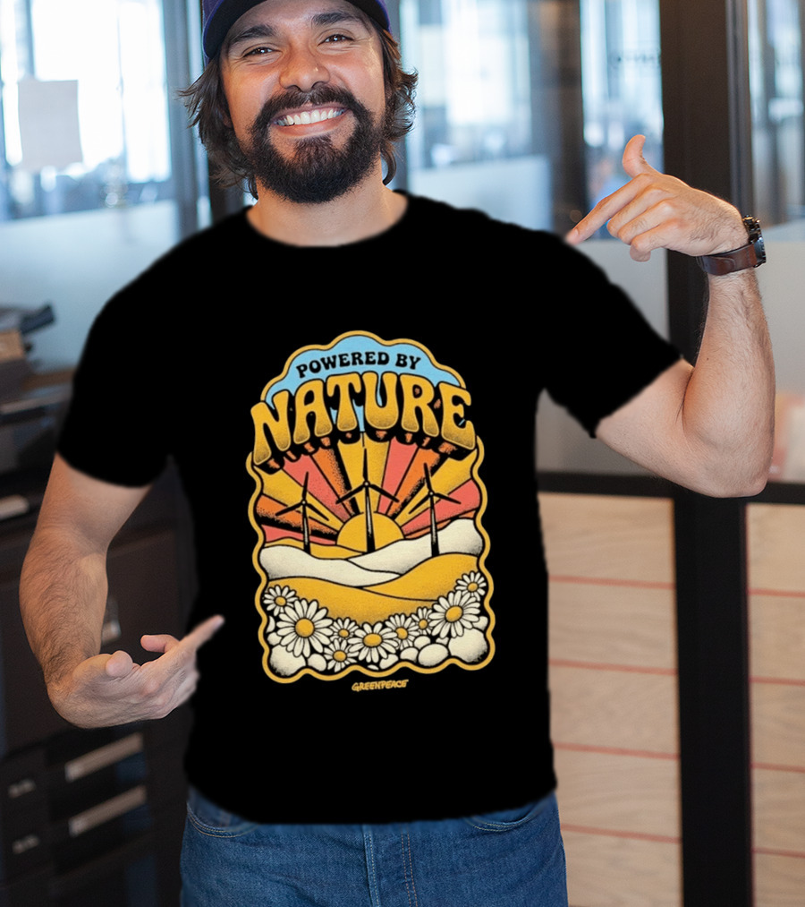 Powered By Nature Wind Turbines Sunflowers Greenpeace T-Shirt