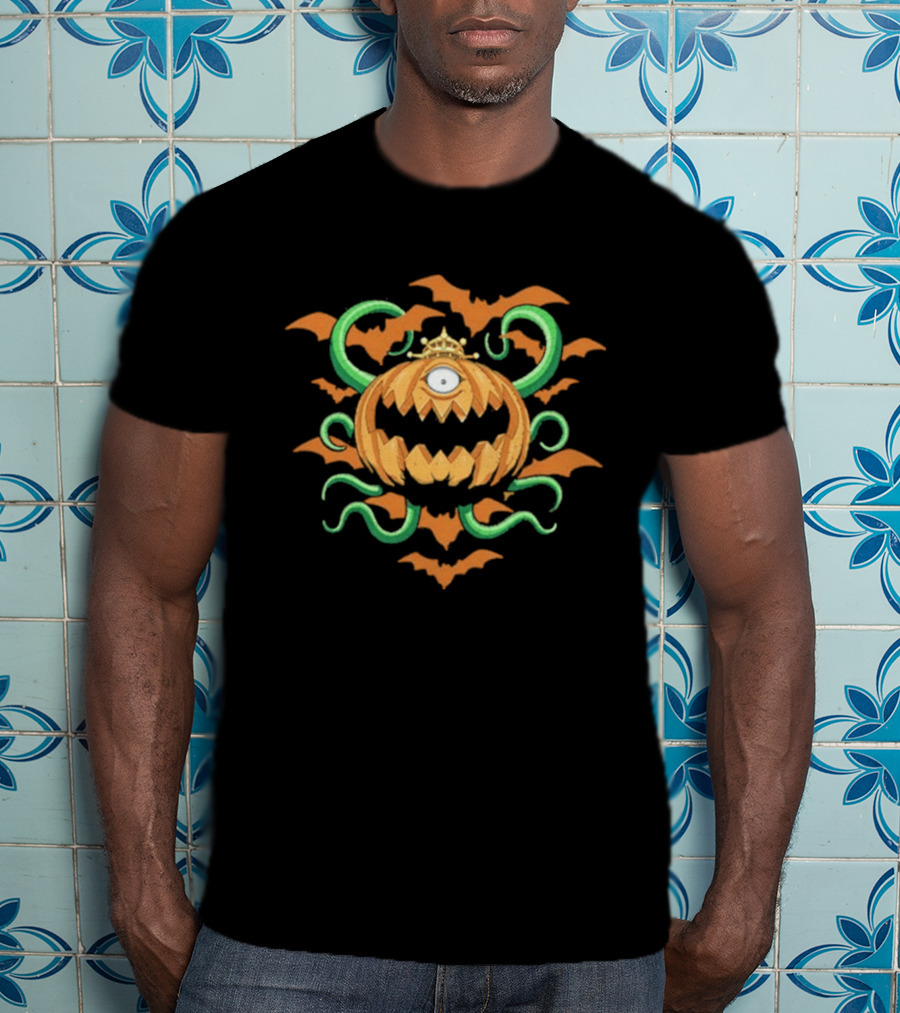 Pumpking The King Of Ghosts Halloween Jack O' Lantern Bat Wreath T-Shirt
