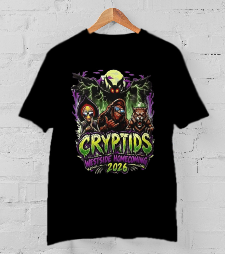 Cryptids Alien Bigfoot Werewolf Mothman Westside Homecoming 2026 Moon Lightning T-Shirt