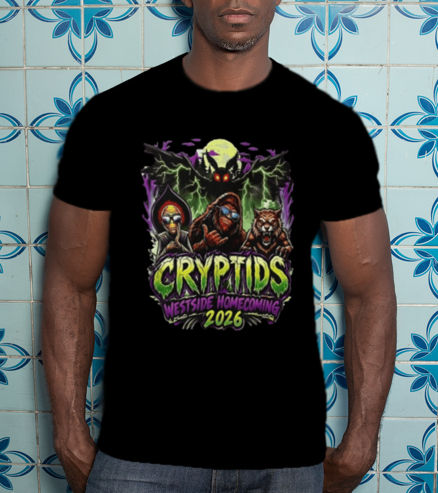 Cryptids Alien Bigfoot Werewolf Mothman Westside Homecoming 2026 Moon Lightning T-Shirt