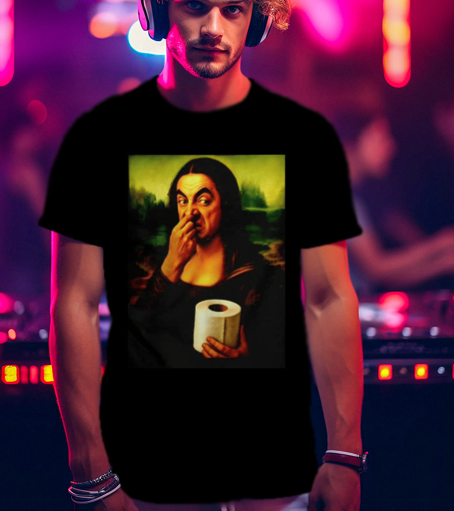 Rowan Atkinson Mona Lisa Nose Picking Toilet Roll Holding T-Shirt