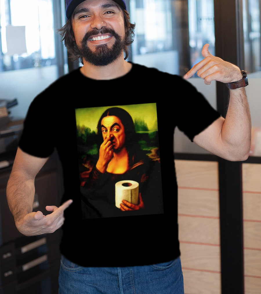 Rowan Atkinson Mona Lisa Nose Picking Toilet Roll Holding T-Shirt