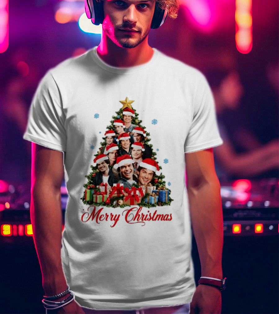 Merry Christmas All I Want For Christmas Is Damon Salvatore Santa Hat Christmas Tree T-Shirt