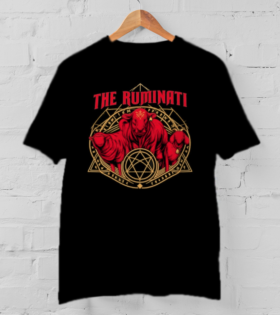 The Ruminati Occult Goat And Bull Pentagram Triangular Rune Symbolism T-Shirt