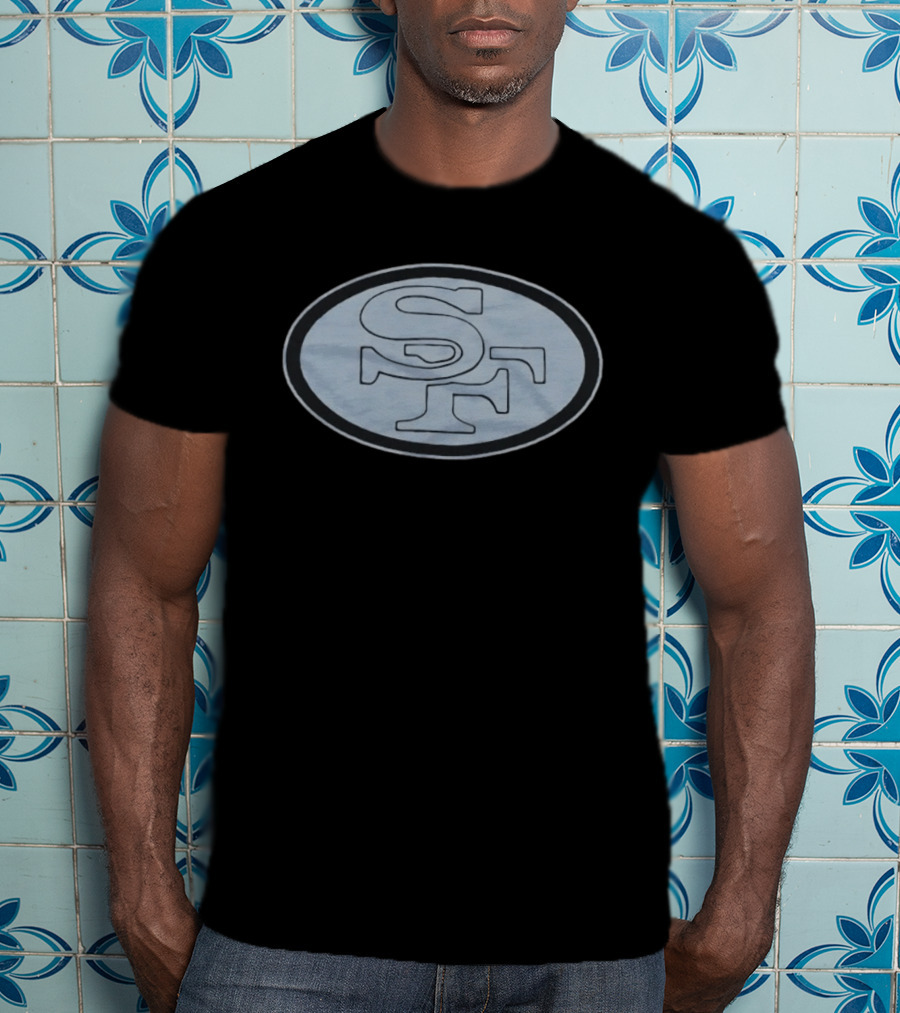 San Francisco 49ers SF Black Football Oval T-Shirt
