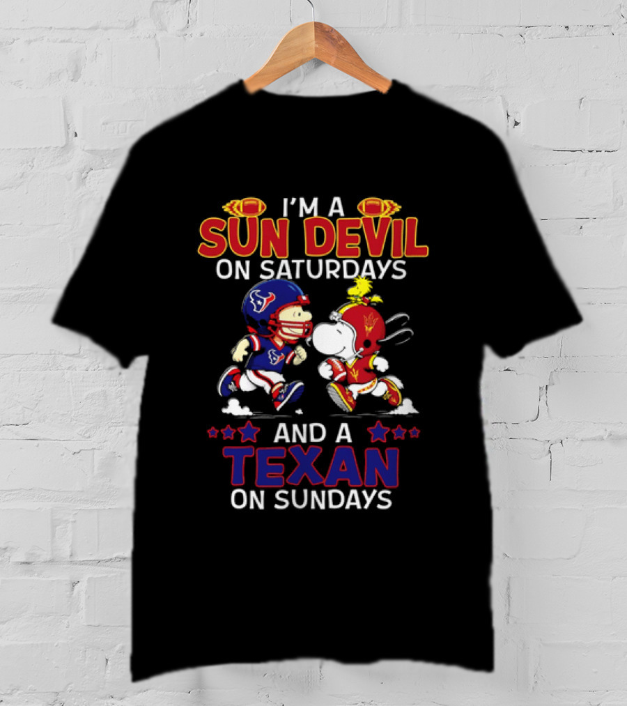 I'm A Sun Devil On Saturdays And A Texan On Sundays Snoopy Charlie Brown Football T-Shirt
