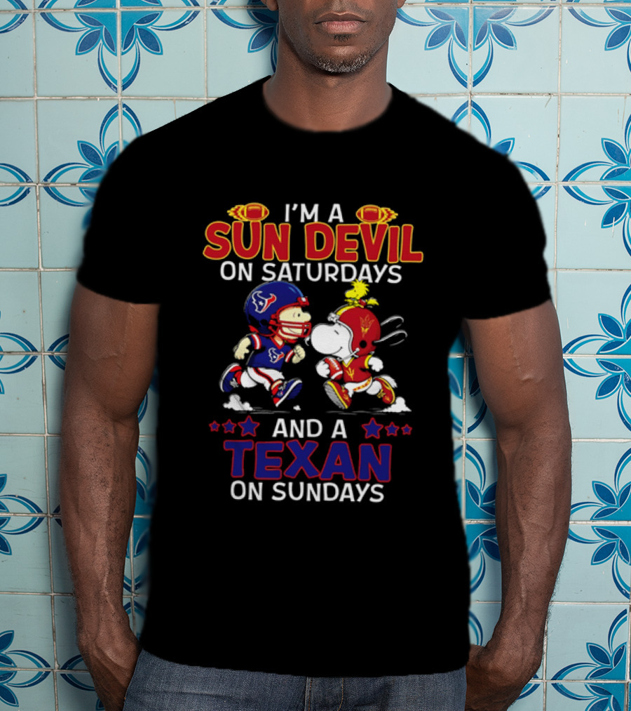 I'm A Sun Devil On Saturdays And A Texan On Sundays Snoopy Charlie Brown Football T-Shirt