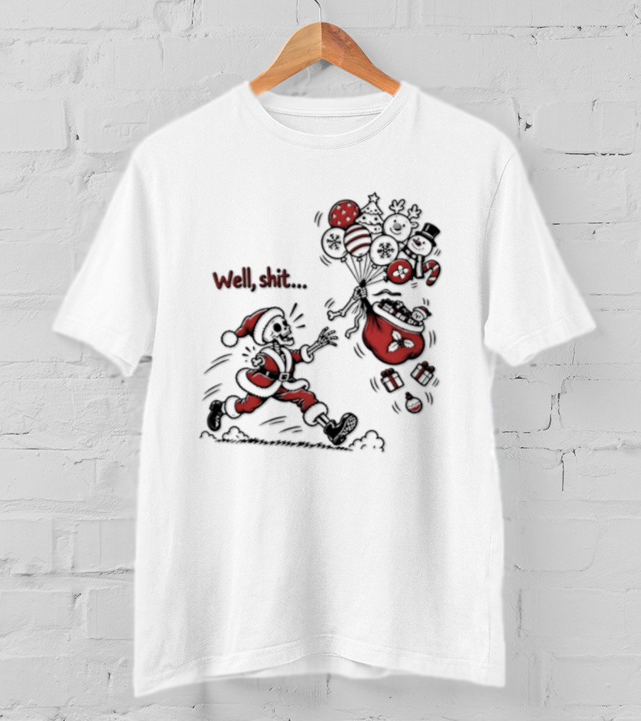 Skeleton Santa Well Shit Christmas Santa Chasing Sweets T-Shirt