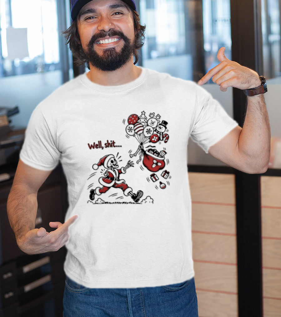 Skeleton Santa Well Shit Christmas Santa Chasing Sweets T-Shirt