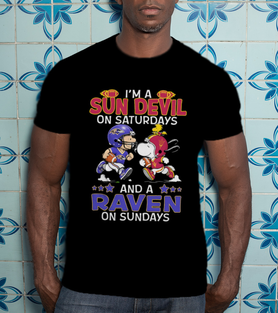 I'm A Sun Devil On Saturdays And A Raven On Sundays Snoopy And Charlie Brown Football T-Shirt