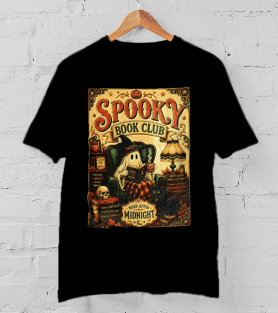 Spooky Book Club Ghost Reading Tales At Midnight Halloween T-Shirt