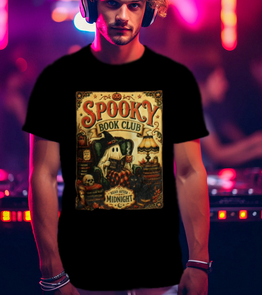 Spooky Book Club Ghost Reading Tales At Midnight Halloween T-Shirt