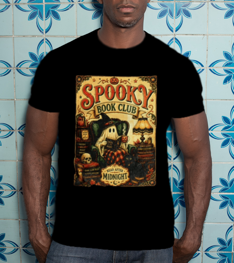 Spooky Book Club Ghost Reading Tales At Midnight Halloween T-Shirt