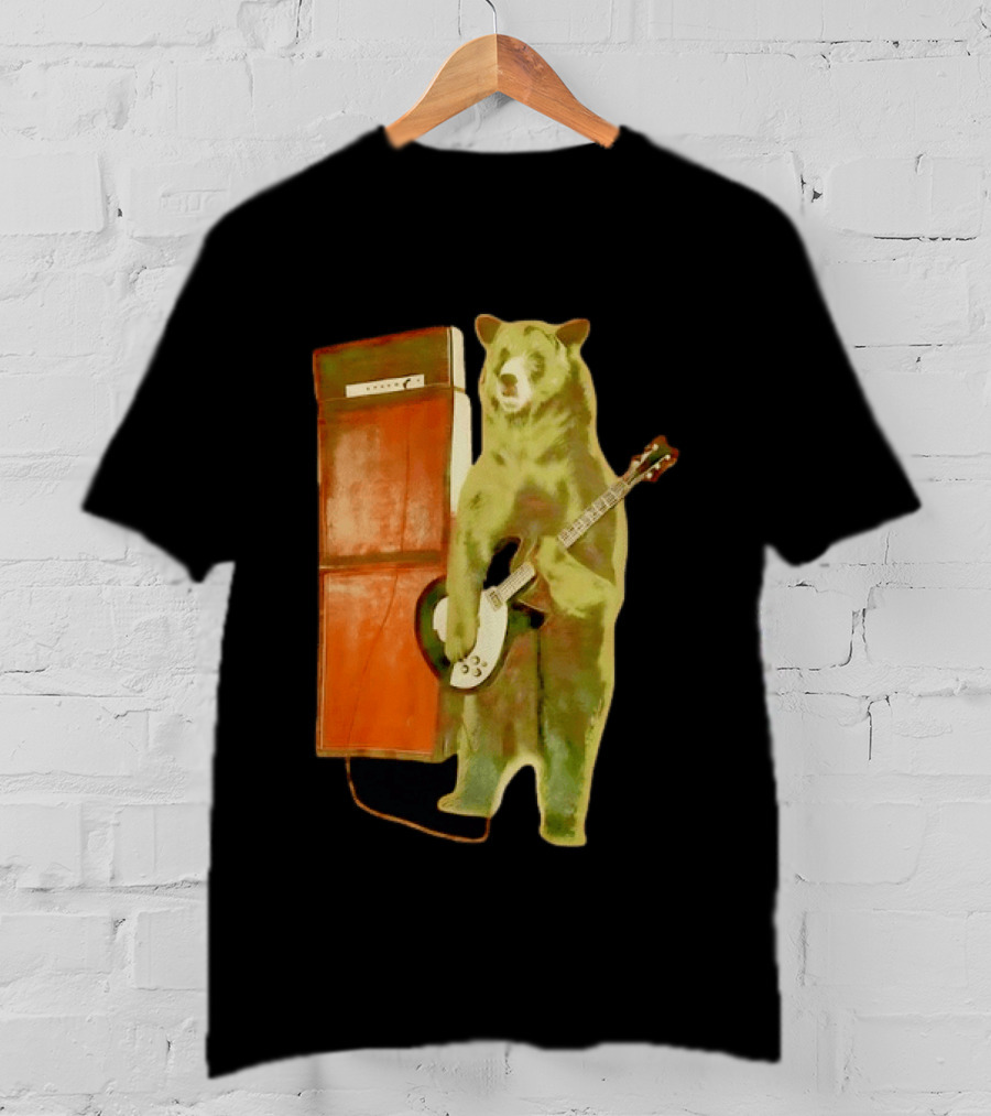 Bear Playing Electric Guitar With Amplifier Retro Vibe T-Shirt