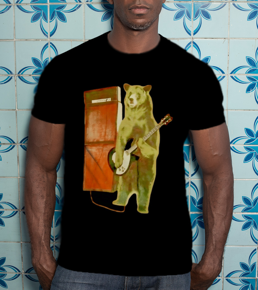 Bear Playing Electric Guitar With Amplifier Retro Vibe T-Shirt