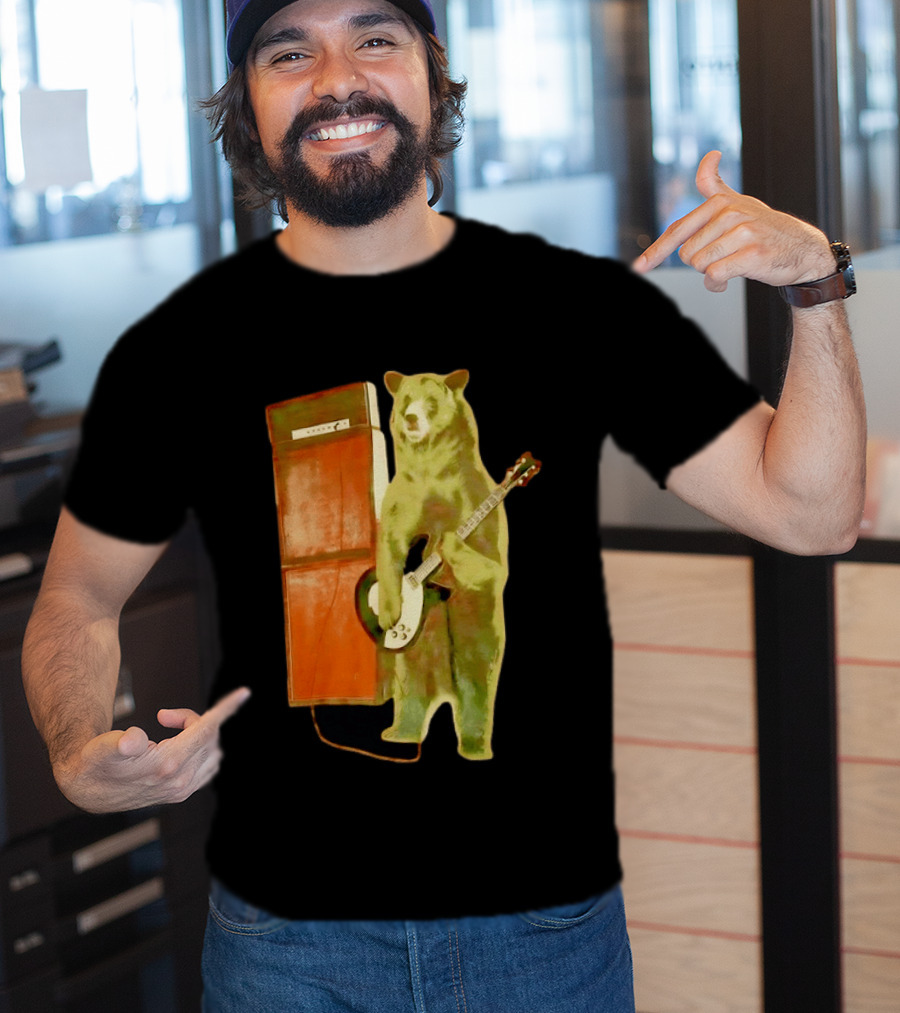 Bear Playing Electric Guitar With Amplifier Retro Vibe T-Shirt