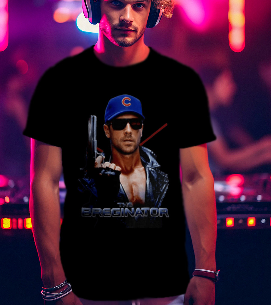 The Breginator Terminator Chicago Cubs Sunglasses Holding Gun T-Shirt