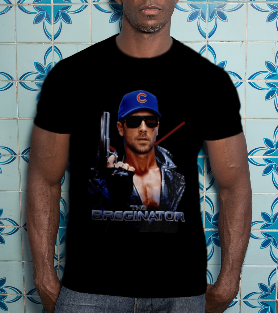 The Breginator Terminator Chicago Cubs Sunglasses Holding Gun T-Shirt