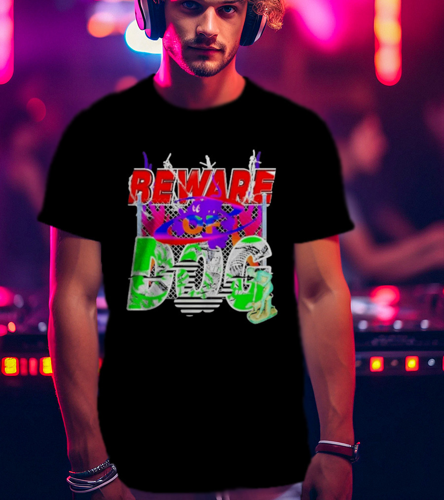 Beware Of Dog Streetwear Urban Graffiti Chain Link Fence T-Shirt