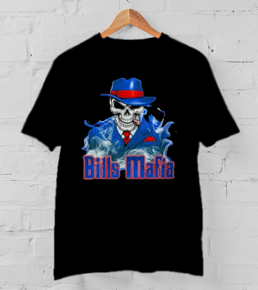 Bills Mafia Skull Smoking Cigar In Suit And Hat T-Shirt
