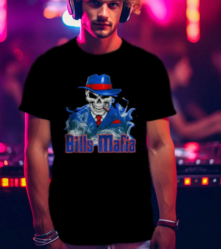 Bills Mafia Skull Smoking Cigar In Suit And Hat T-Shirt