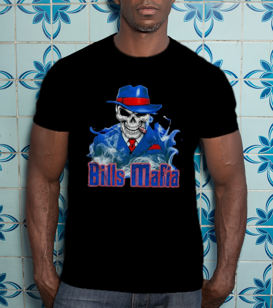 Bills Mafia Skull Smoking Cigar In Suit And Hat T-Shirt