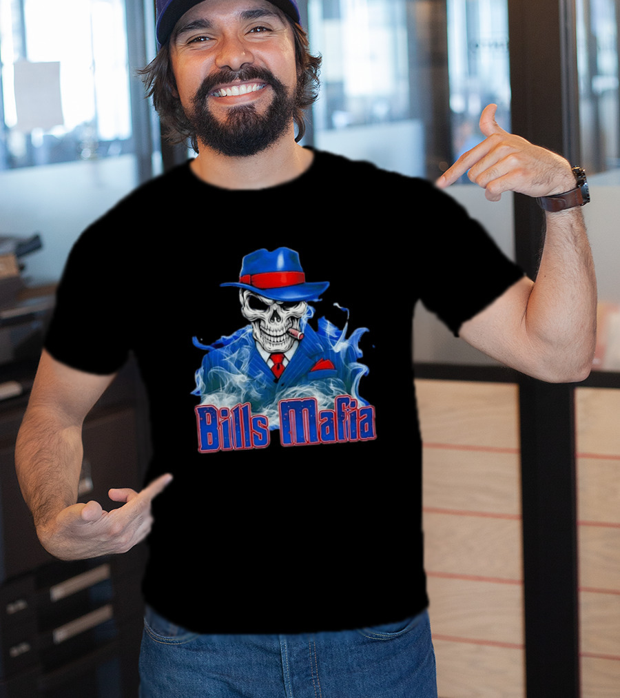 Bills Mafia Skull Smoking Cigar In Suit And Hat T-Shirt
