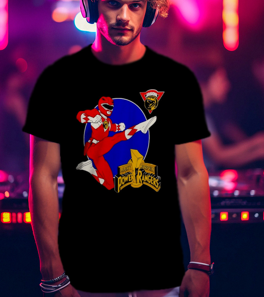Jason Red Ranger Mighty Morphin Power Rangers Iconic Kick Pose Lion T-Shirt