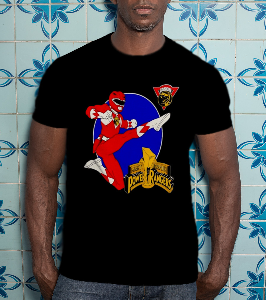 Jason Red Ranger Mighty Morphin Power Rangers Iconic Kick Pose Lion T-Shirt