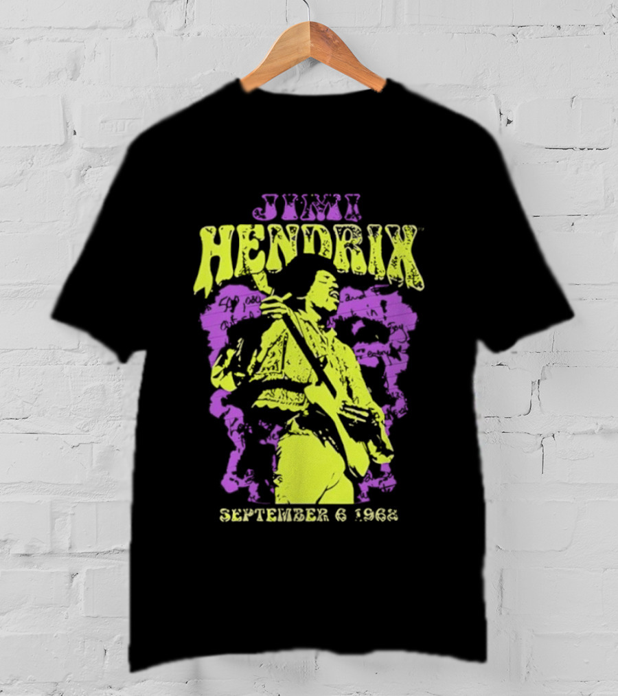 Jimi Hendrix September 6 1968 Concert Rock Legend Iconic Purple Yellow T-Shirt