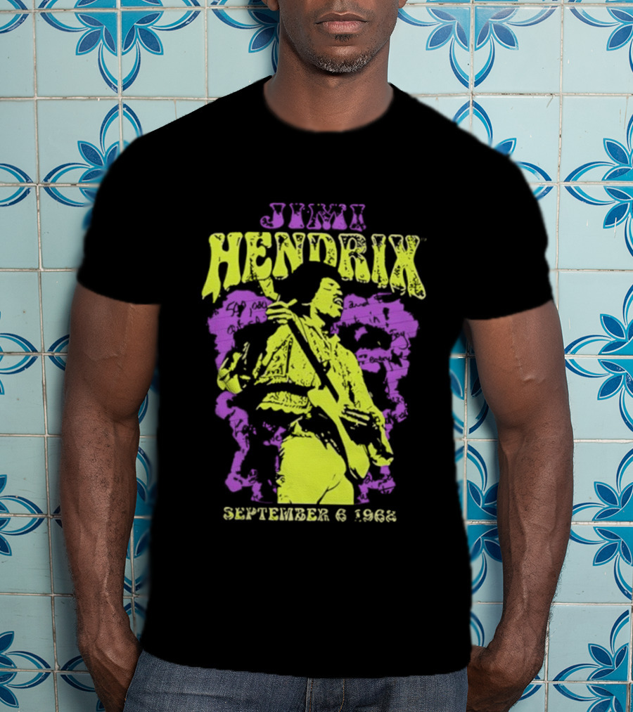 Jimi Hendrix September 6 1968 Concert Rock Legend Iconic Purple Yellow T-Shirt