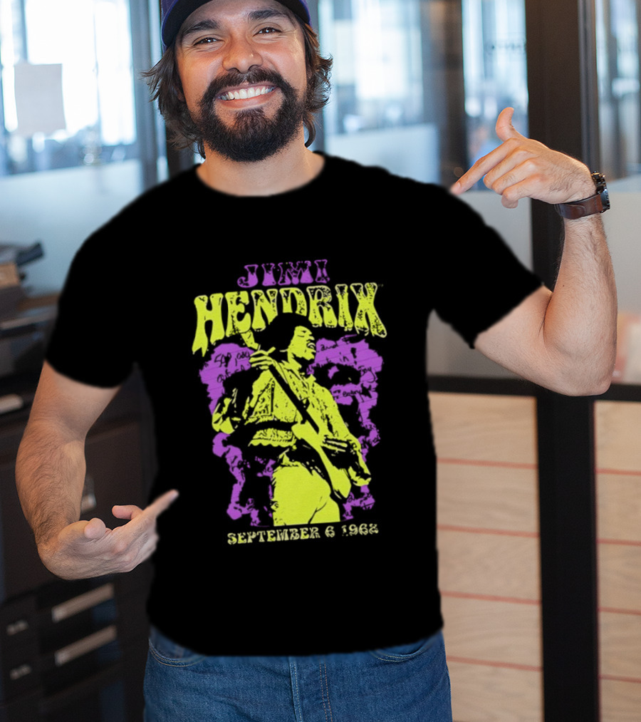 Jimi Hendrix September 6 1968 Concert Rock Legend Iconic Purple Yellow T-Shirt