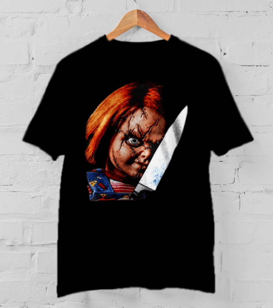 Chucky Child's Play Stitched Doll Knife Horror Movie Character 2 Sided T-Shirt