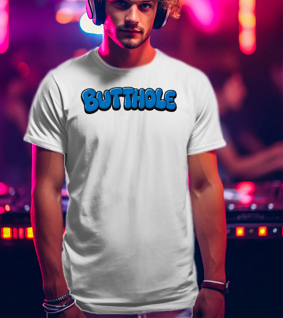 Butthole Bubble Letter Graffiti Blue T-Shirt