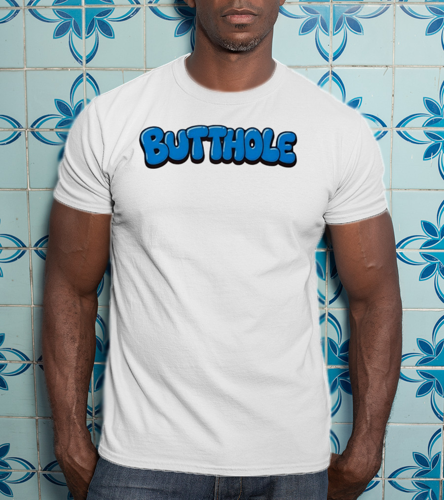 Butthole Bubble Letter Graffiti Blue T-Shirt