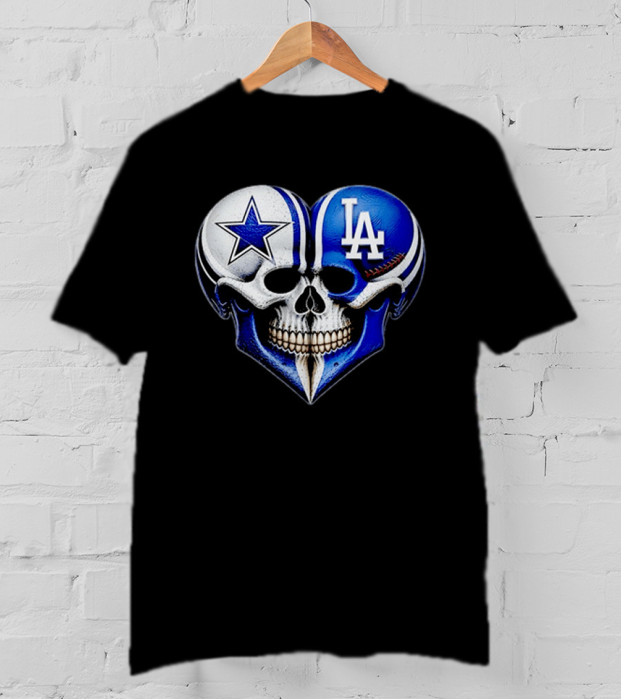 Dallas Cowboys Los Angeles Dodgers Heart Skull T-Shirt
