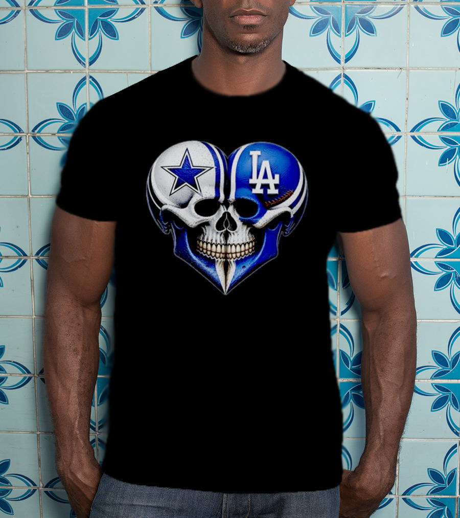 Dallas Cowboys Los Angeles Dodgers Heart Skull T-Shirt