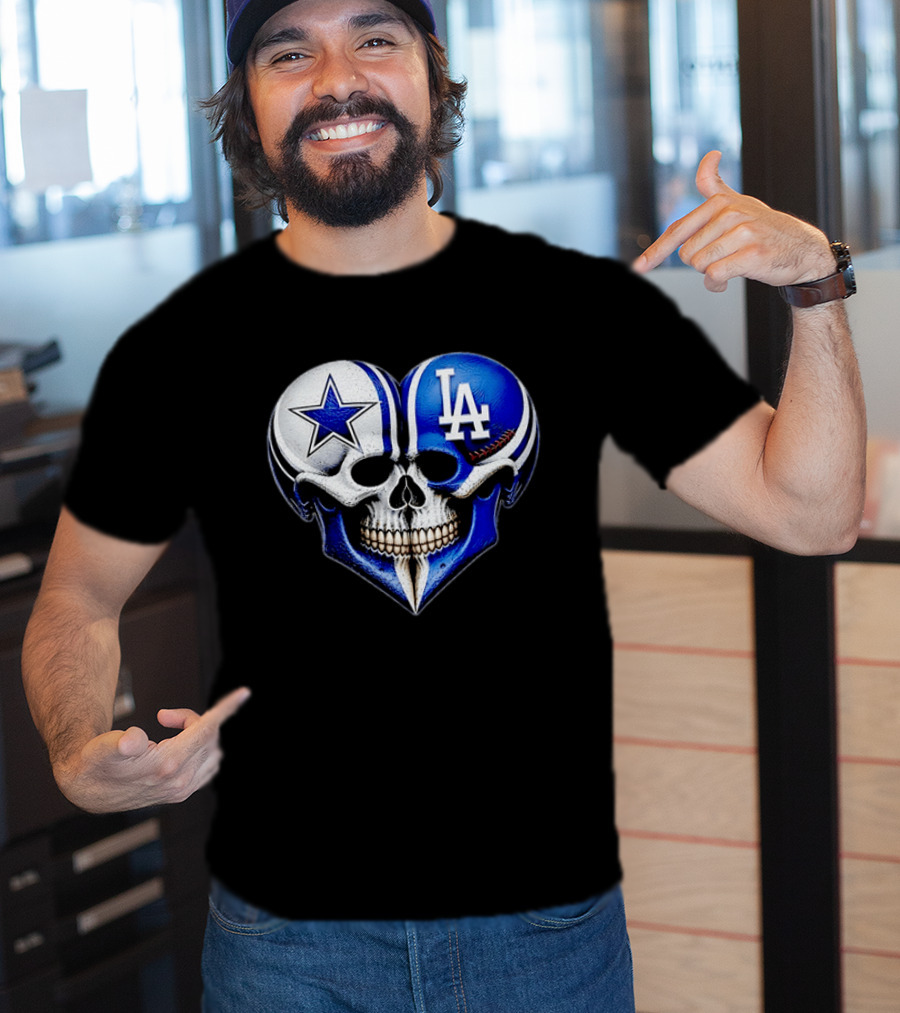 Dallas Cowboys Los Angeles Dodgers Heart Skull T-Shirt