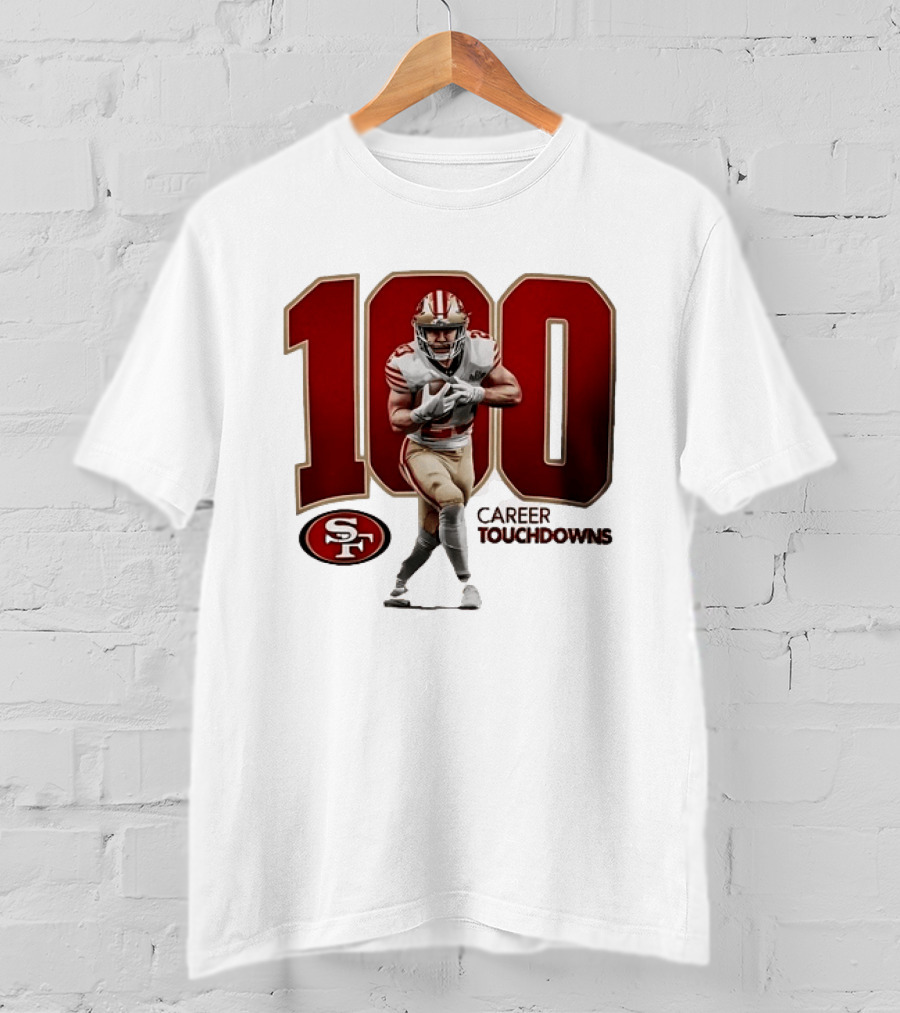 Christian McCaffrey 49ers 100 Career Touchdowns T-Shirt