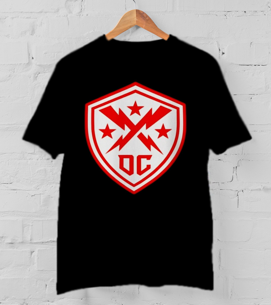 DC Shield Lightning Bolts Stars Emblem Red White T-Shirt