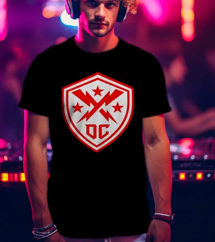 DC Shield Lightning Bolts Stars Emblem Red White T-Shirt