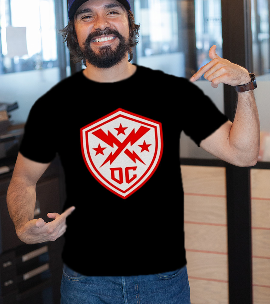 DC Shield Lightning Bolts Stars Emblem Red White T-Shirt