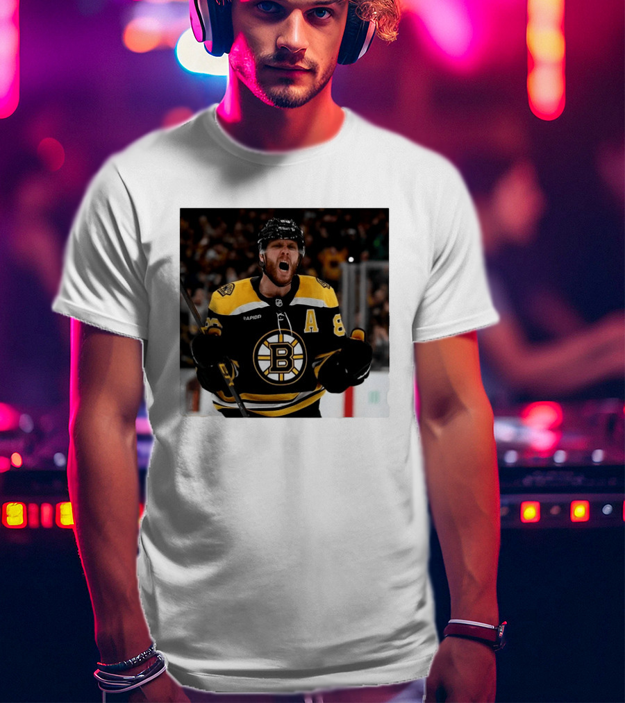 David Pastrnak Bruins Captain Announcement With Iconic Team Jersey Celebration T-Shirt