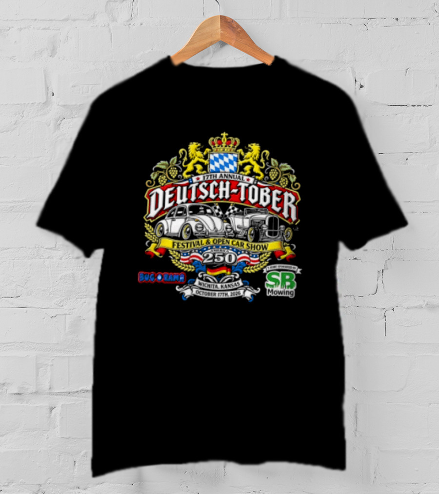 Deutsch Tober Festival Open Car Show Wichita Kansas October 17th 2026 Bavarian Crest Lions Cars SRS SB Shep Boys T-Shirt