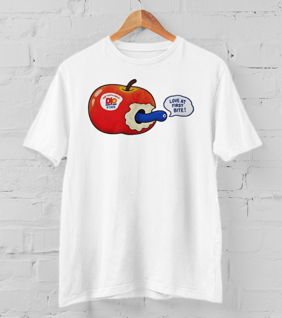 Gap Tooth Smile DJ No 2929 Love At First Bite Apple And Worm T-Shirt