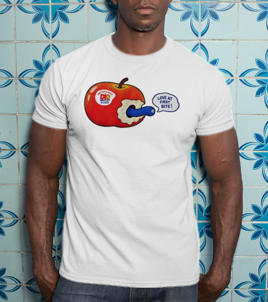 Gap Tooth Smile DJ No 2929 Love At First Bite Apple And Worm T-Shirt