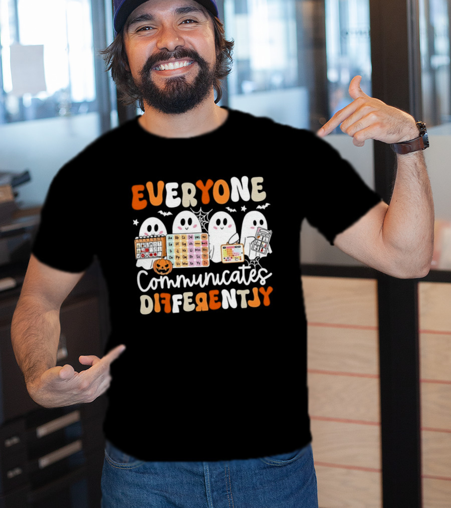 Everyone Communicates Differently Halloween Ghosts AAC Awareness T-Shirt