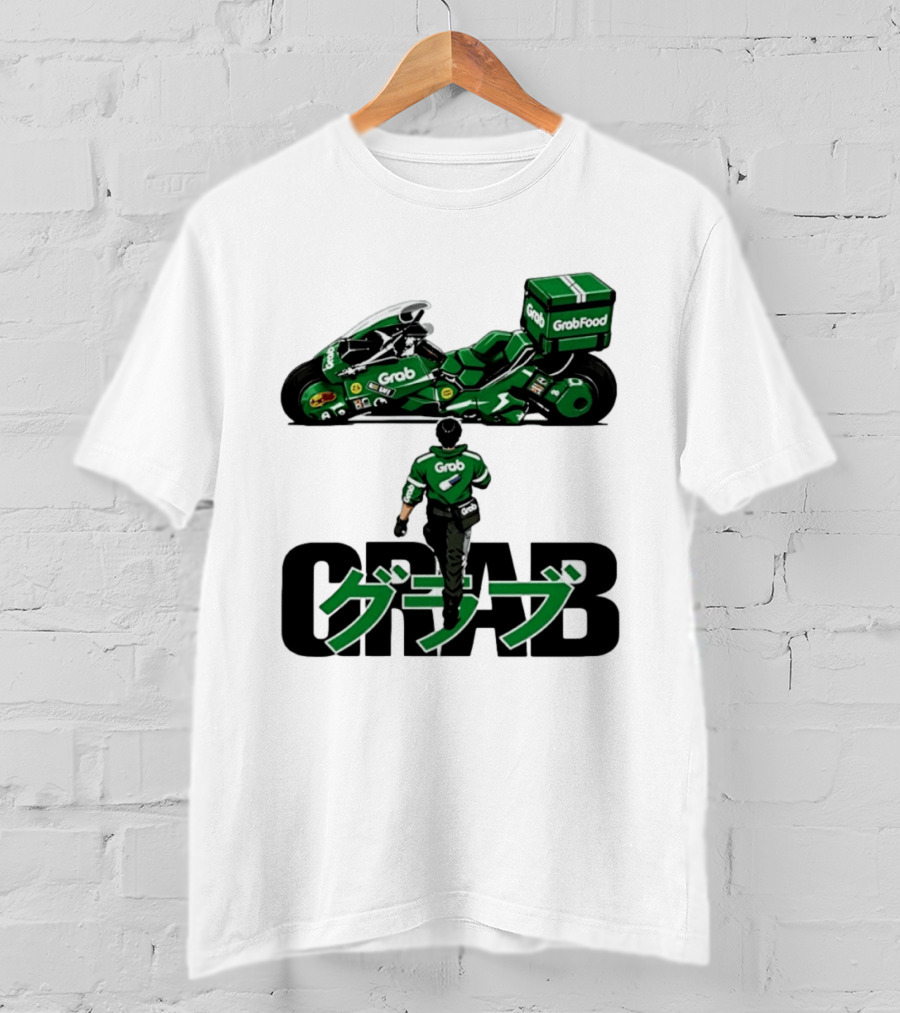 GrabFood Rider Akira Tribute Motorcycle Graphic Kanji T-Shirt