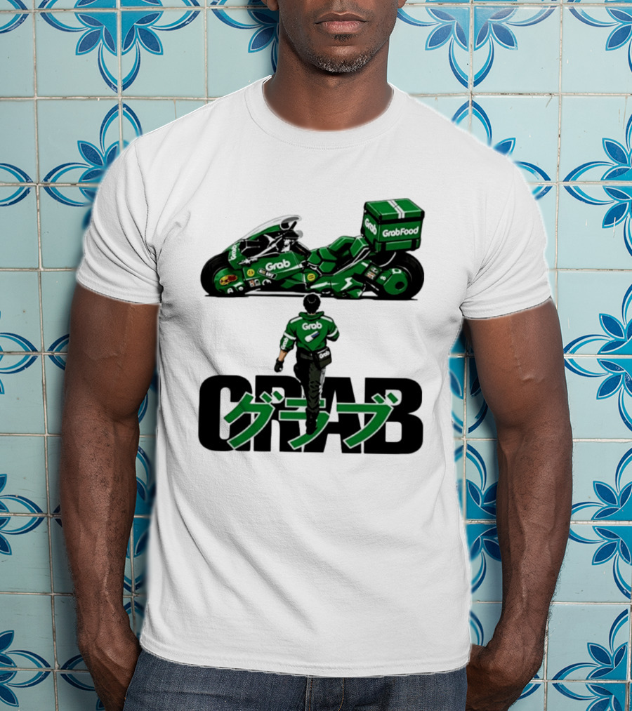 GrabFood Rider Akira Tribute Motorcycle Graphic Kanji T-Shirt